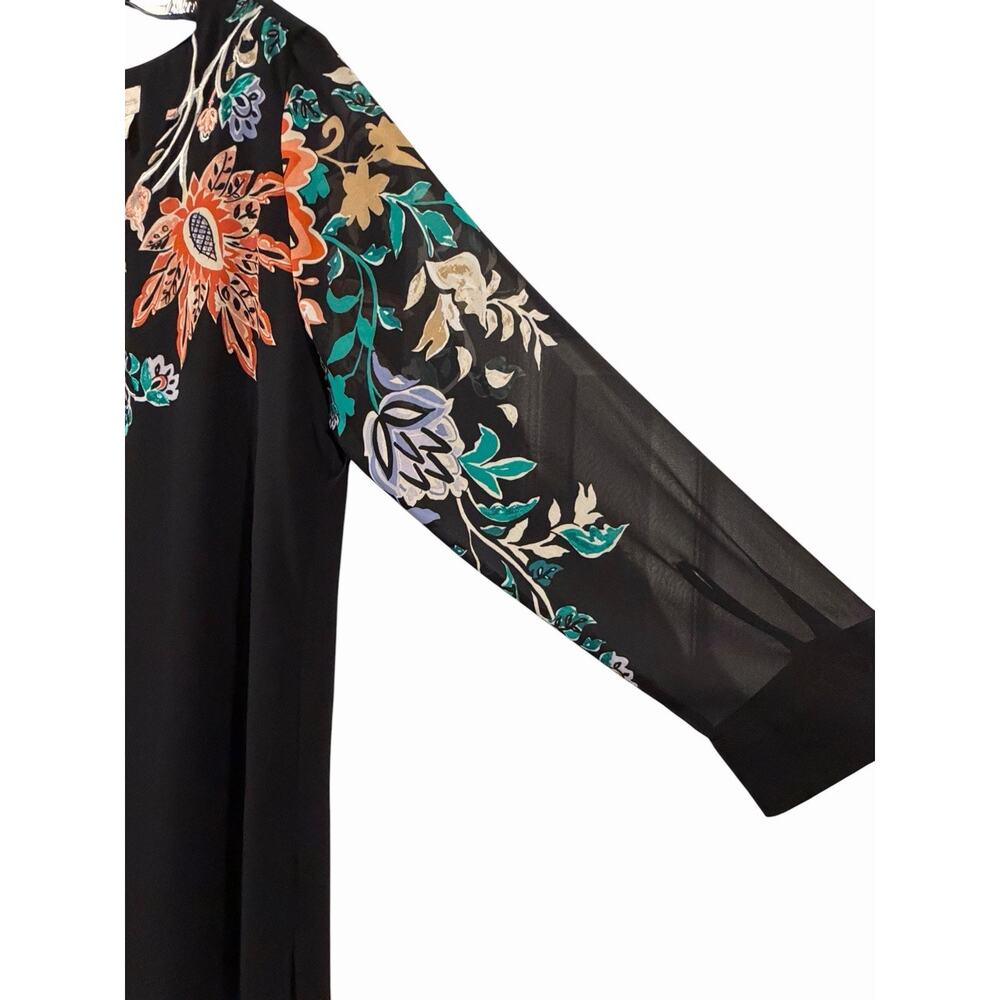 Chico’s Black Tunic Too W/ Multicolor Floral Embroidery Size XL Sheer Overlay - Picture 5 of 14